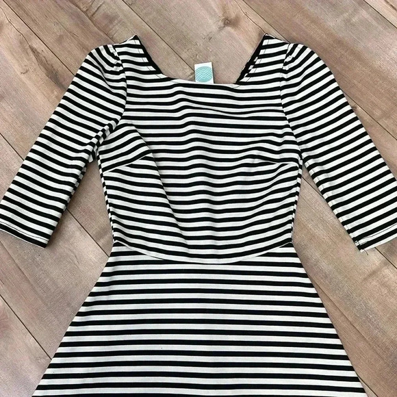 NWT PIXLEY Stitch Fix Kathy Fit & Flare Striped Dress Black/White Sz S - Picture 3 of 9